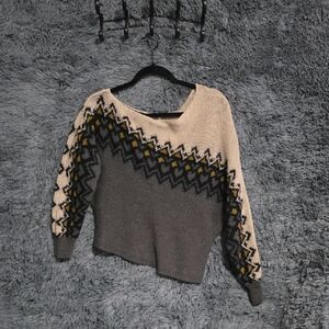 Free People Cream and Gray Off The Shoulder  Sweater